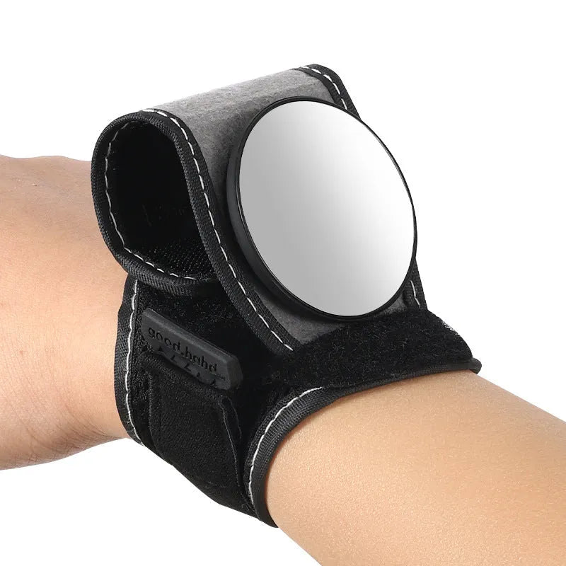 Black nylon bicycle wrist rear-view mirror for cycling safety and improved rearward visibility