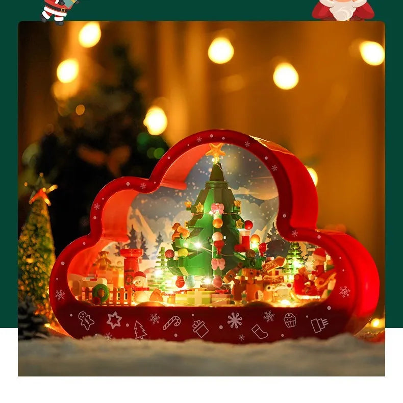 Assembled building block cloud night lamp with decorative mirror frame and LED table light