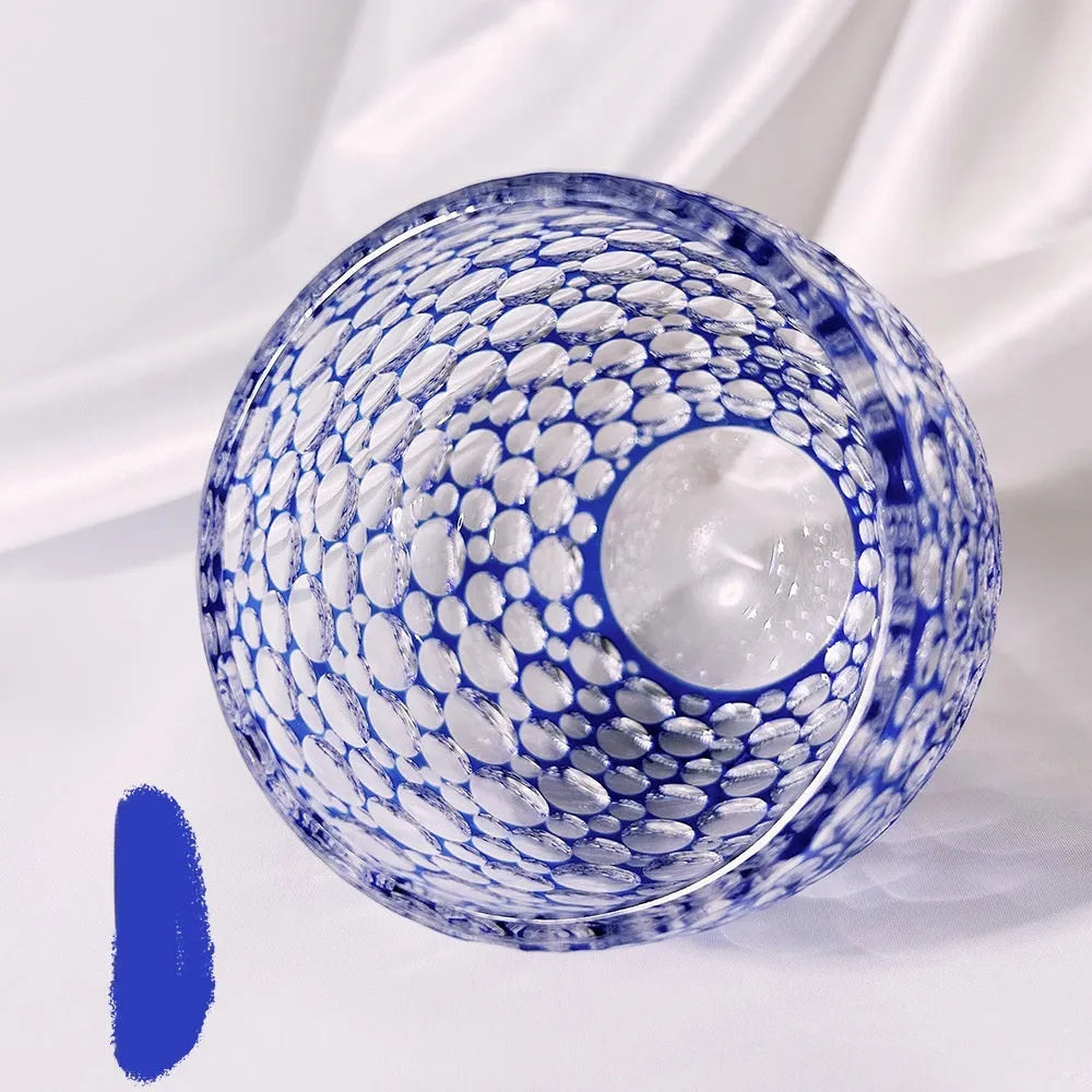 Sapphire blue crystal glass wine glass with hand-carved bubble pattern, 201-300ml capacity, Japanese simple style