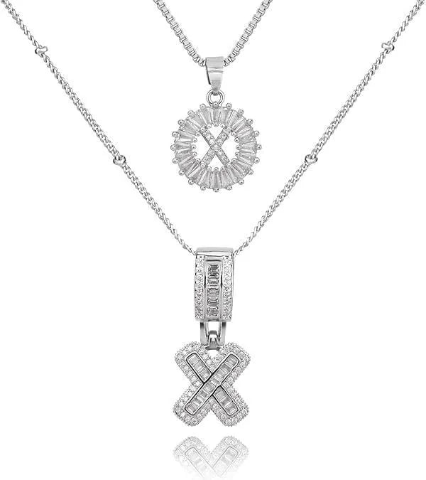 26 English letters copper-plated gold diamond initial pendant necklace with adjustable chain on display
