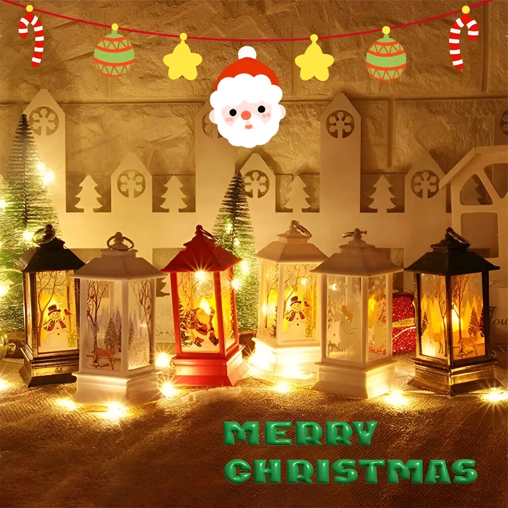Christmas portable oil lamp with Santa Claus LED design in gold colour on white background