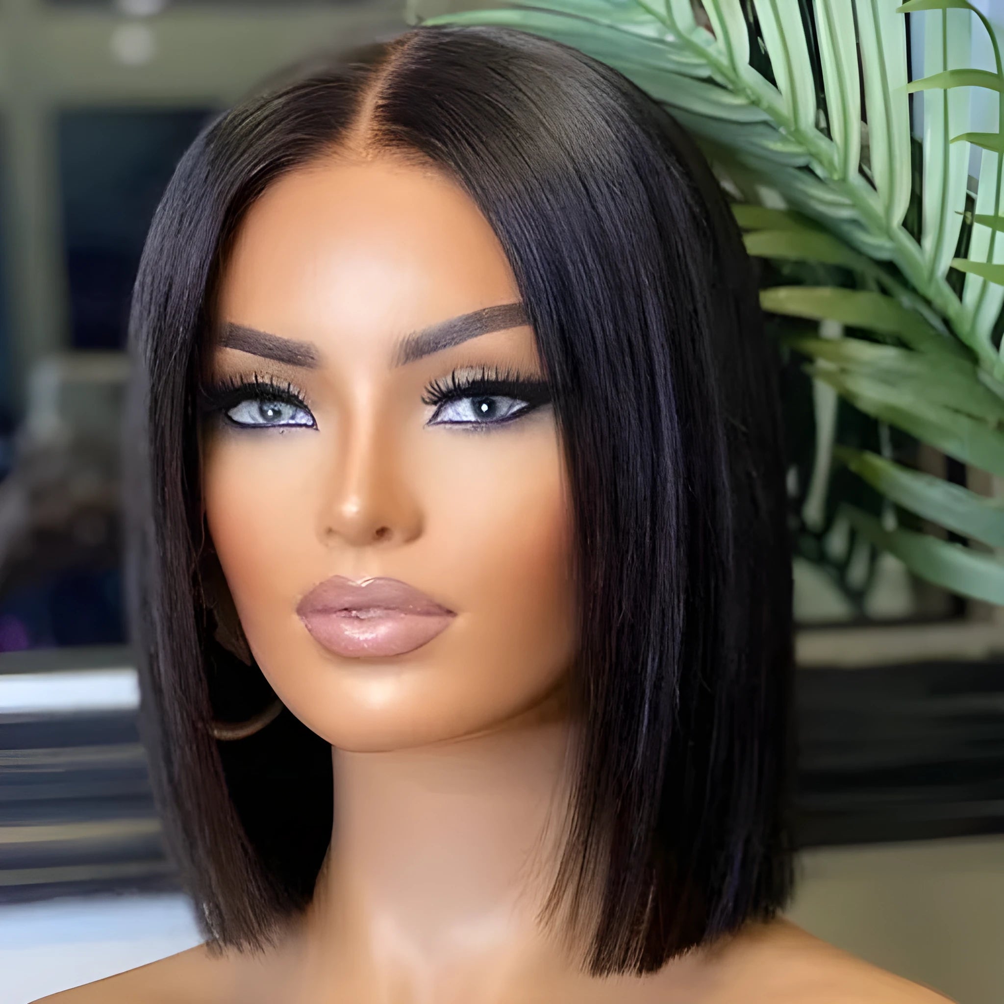 4x4 bob wig short human hair hand-woven ladies wig 10 inch length natural black