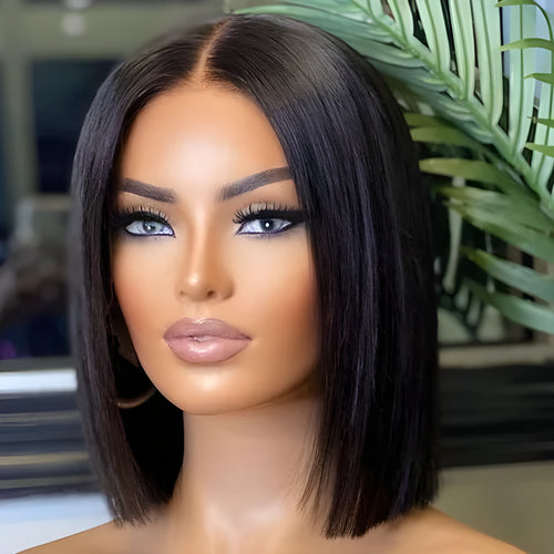 4x4 bob wig short human hair hand-woven ladies wig 10 inch length natural black