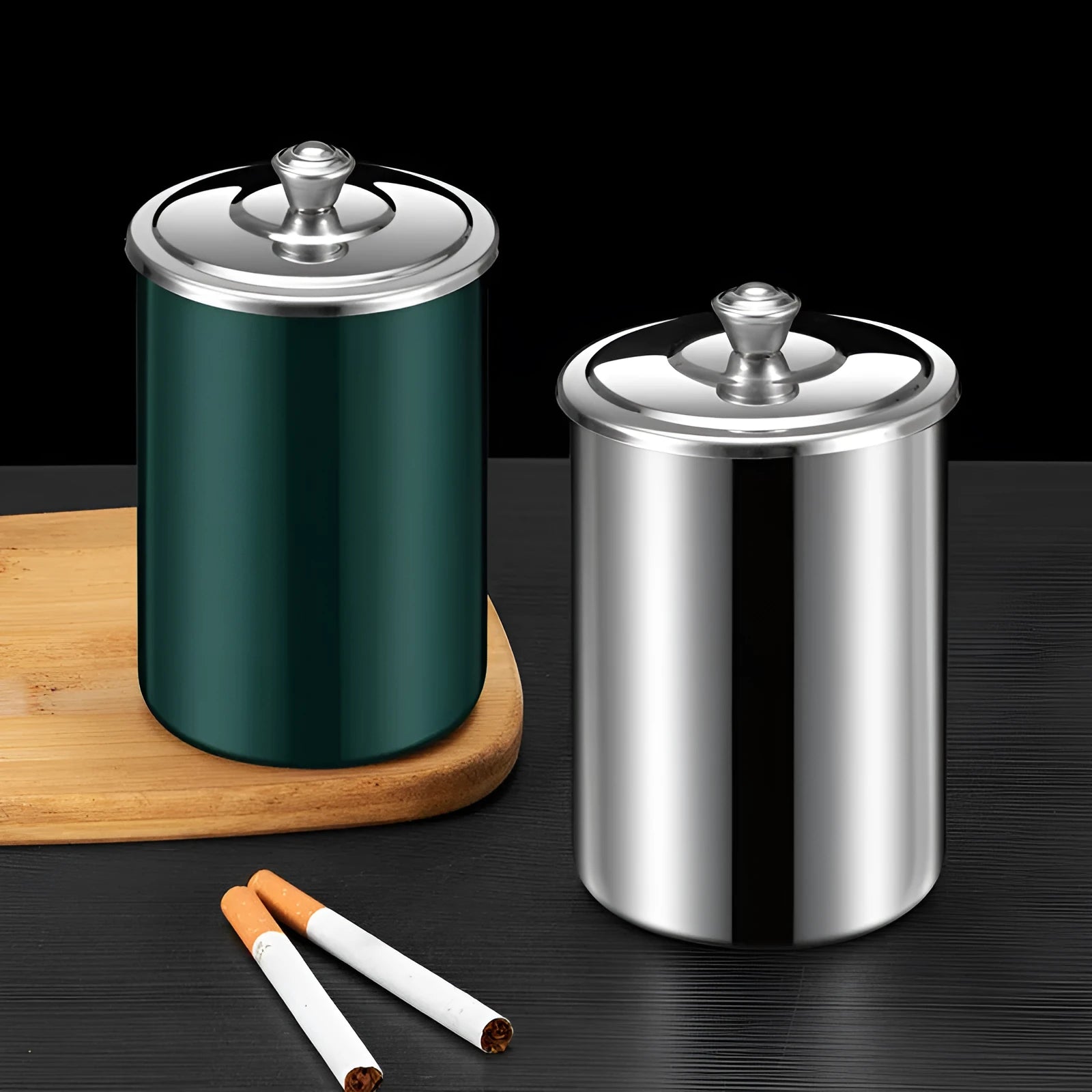 Stainless steel fly ash ashtray with cover and funnel in five colour options