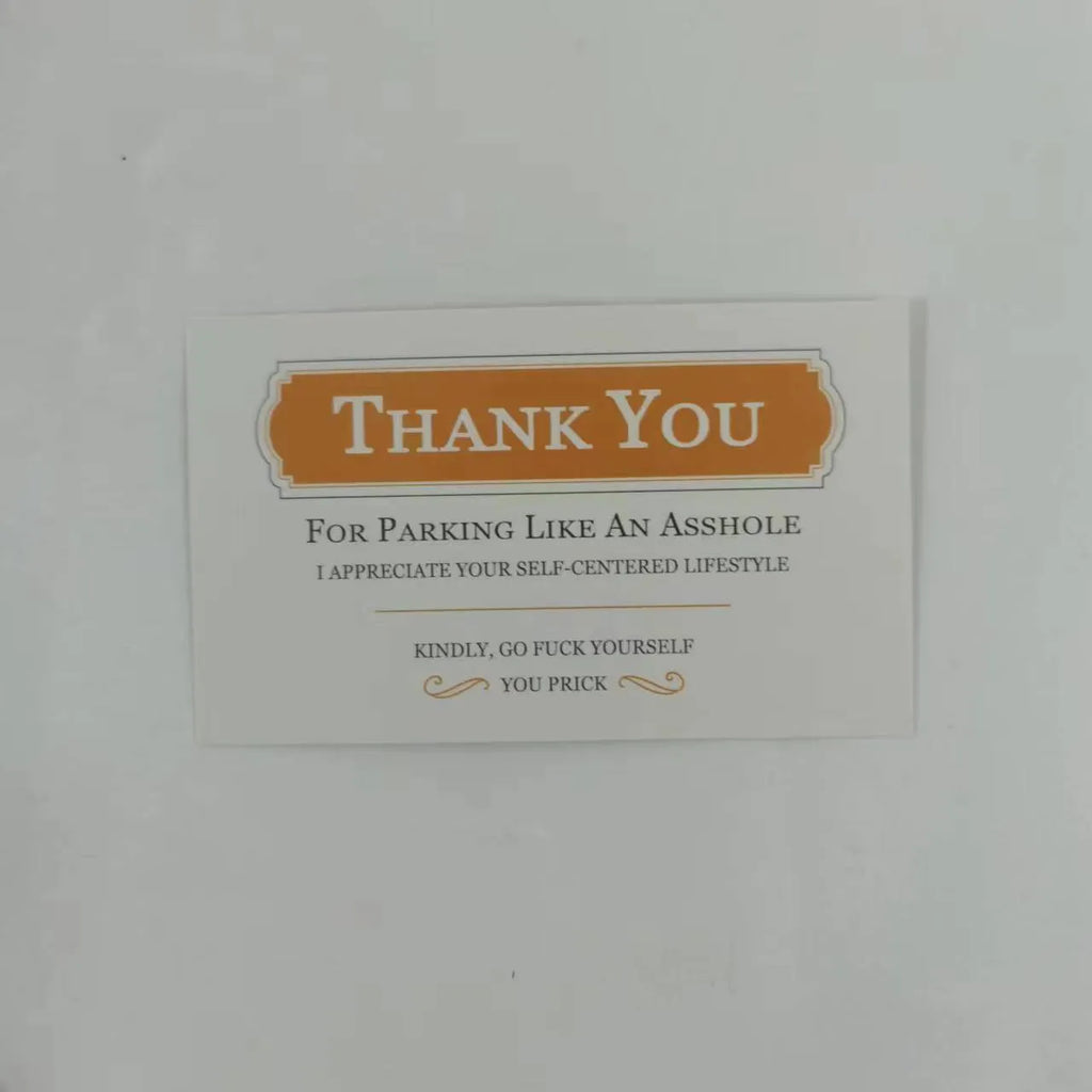 Illegal parking reminder card with middle finger design on paper with colour printing