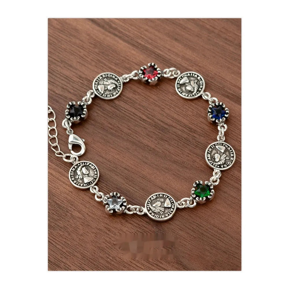 Colorful zircon five-pointed star round matching bracelet in copper electroplated finish for women style SL0285