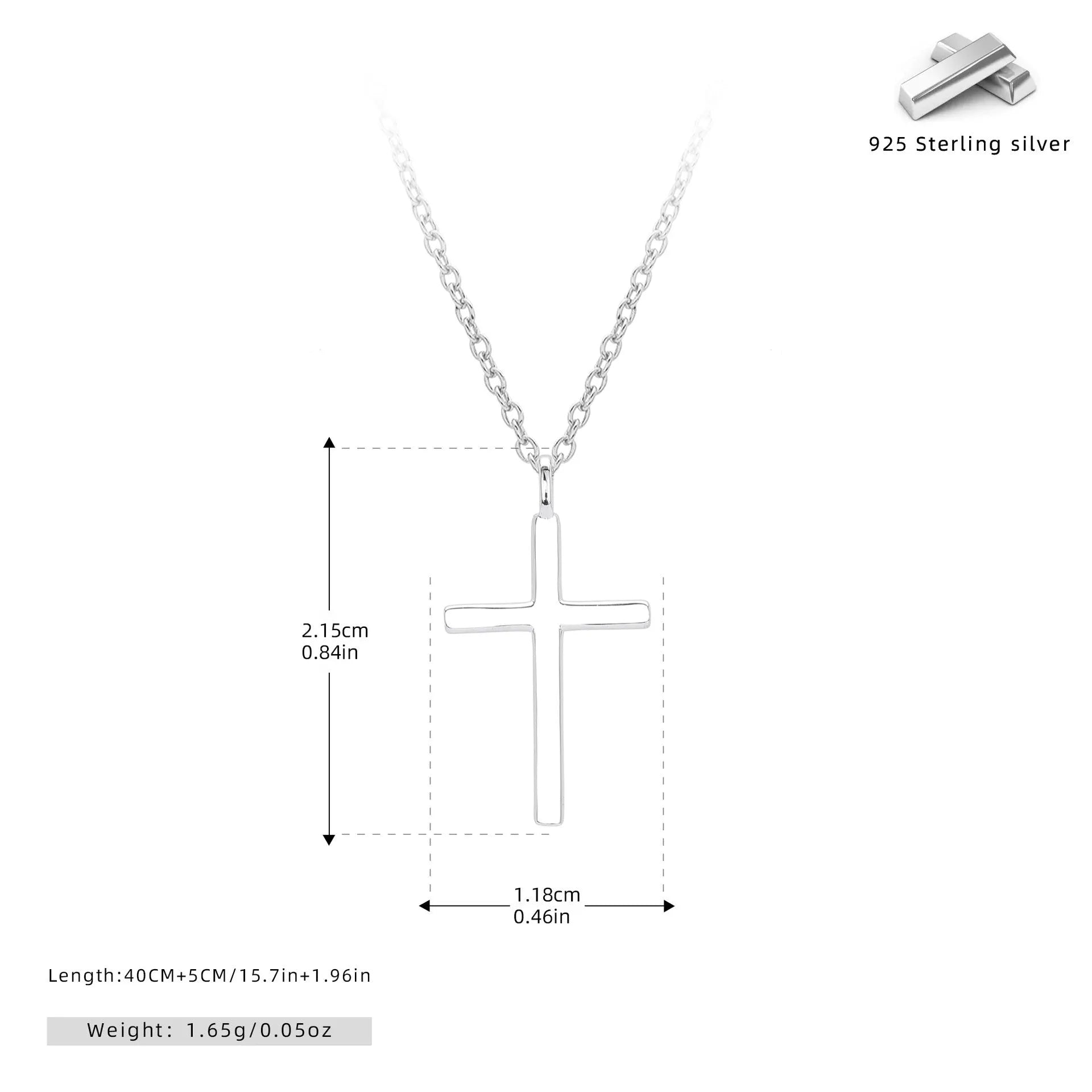S925 sterling silver necklace with a simple glossy cross pendant on an O-shaped clavicle chain.