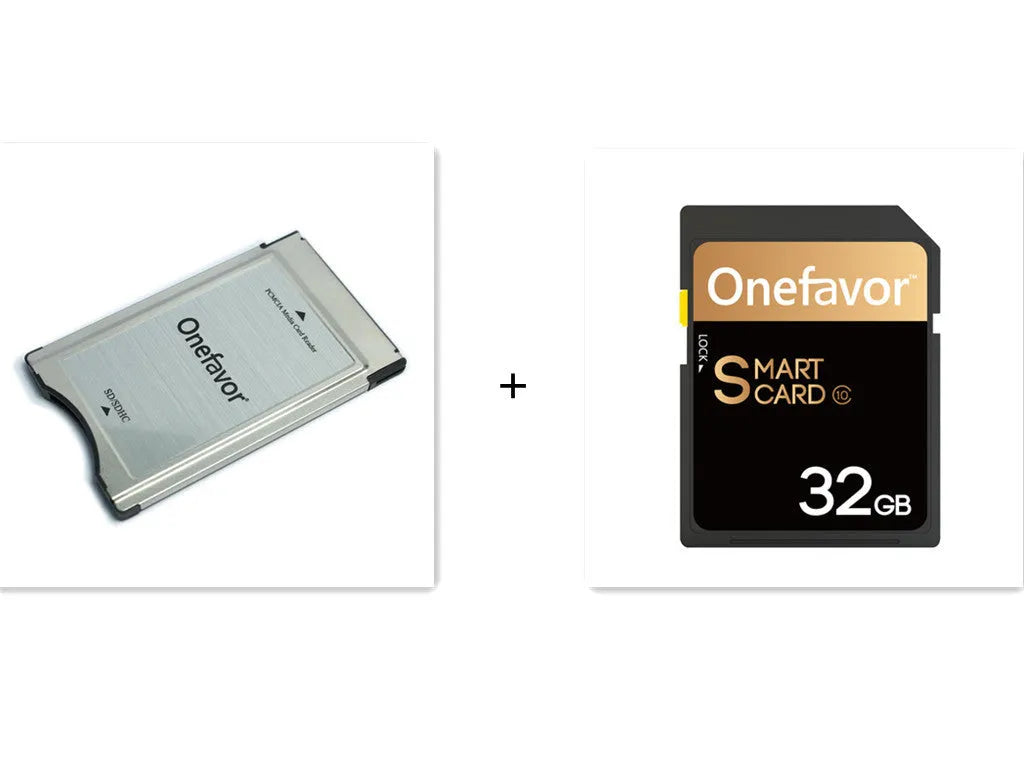 Stainless steel SD to PCMCIA adapter card with included 32GB SD card for Mercedes-Benz and laptops.