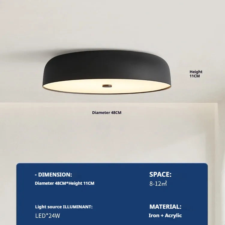 Italian modern minimalist bedroom ceiling lamp with tricolor light remote control in black small size alloy acrylic