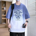 Boys printed cotton blend T-shirt in dark blue with Jacquard design and drop shoulders.