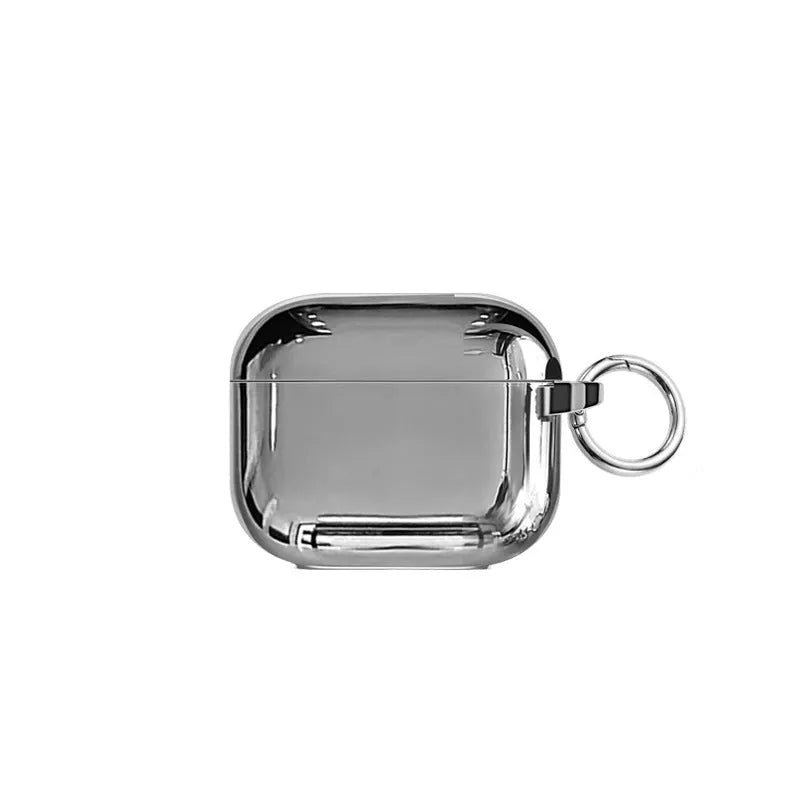 Electroplated solid colour TPU headphone case with heart pendant charms and chain for Apple earbuds.