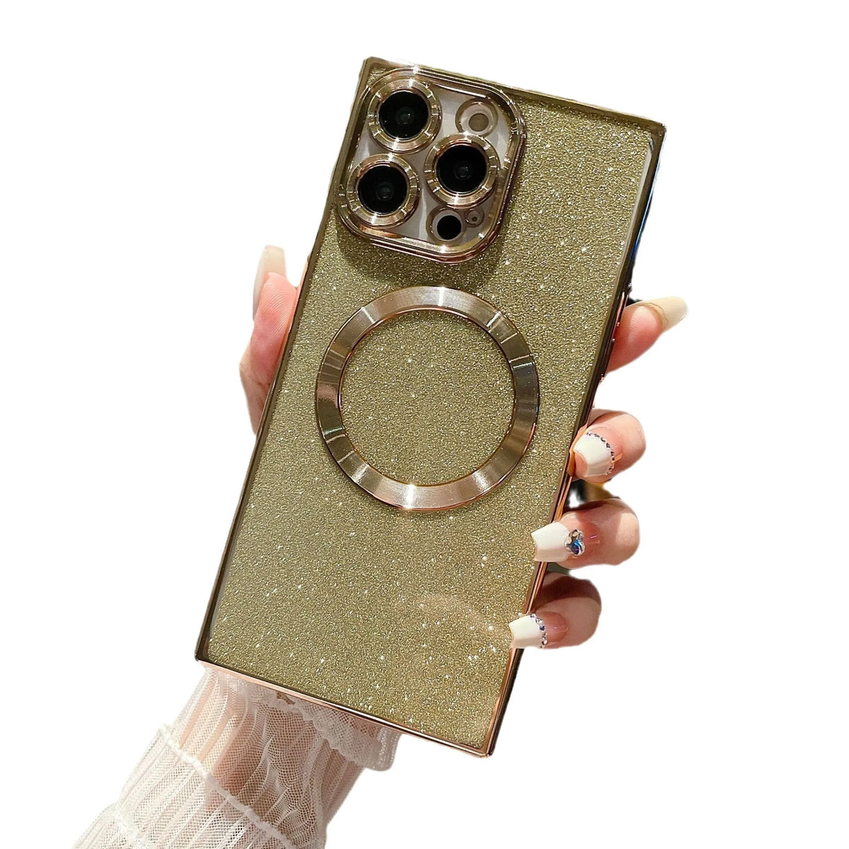Square electroplated transparent solid colour magnetic phone case for iPhone, TPU PC, fall protection