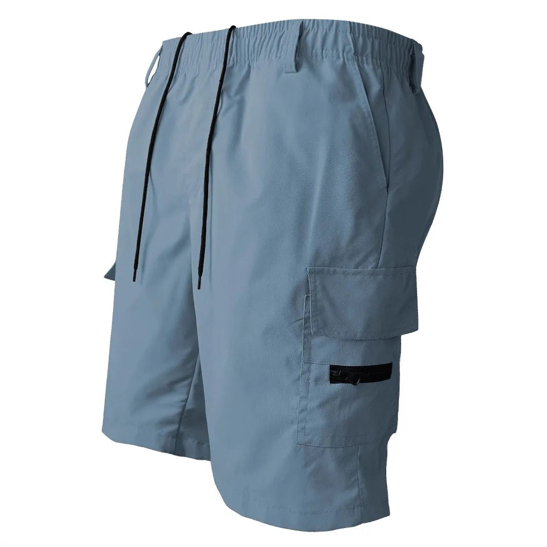 Straight-leg casual polyester shorts in a loose fit, shown in khaki colour.
