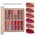 Matte shimmer lip glaze set with 12 non-stick cup colours for neutral skin tones