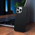 Frosted TPU phone case with plain leather pattern for iPhone drop protection in black