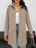 Women's loose grey cardigan coat with pockets in Japanese Korean casual style