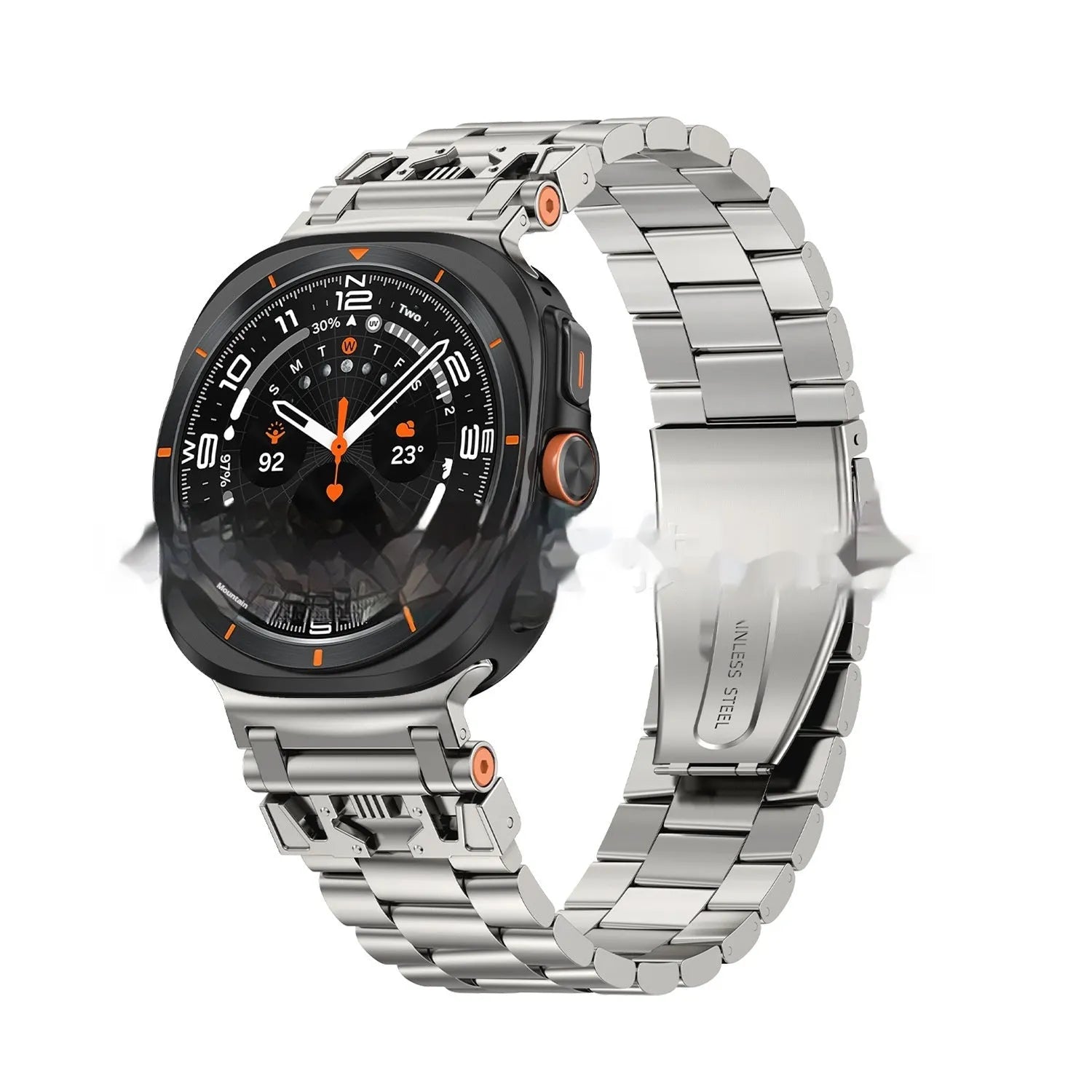 Three steel band armor metal watch strap for Samsung in black finish
