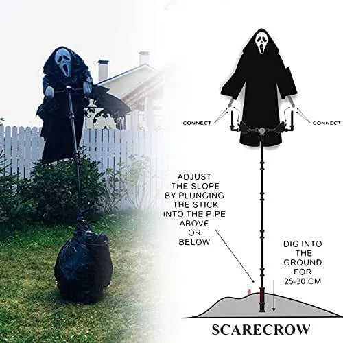 Plastic skeleton scarecrow Halloween decoration with screaming mouth design measuring 70cm tall