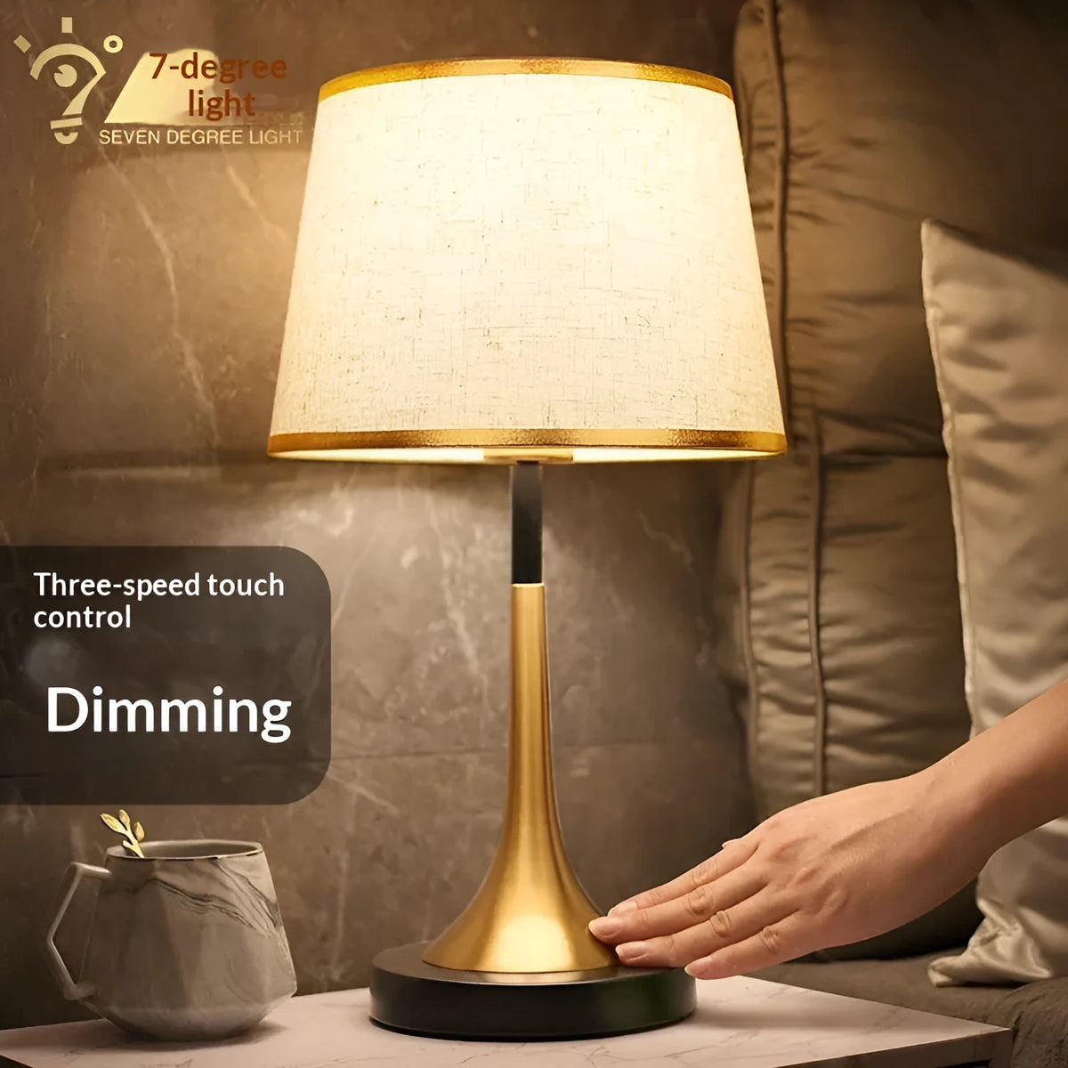 Touch sensor dimming table lamp in Phnom Penh fine linen, simple modern Chinese style, for bedside or living room.