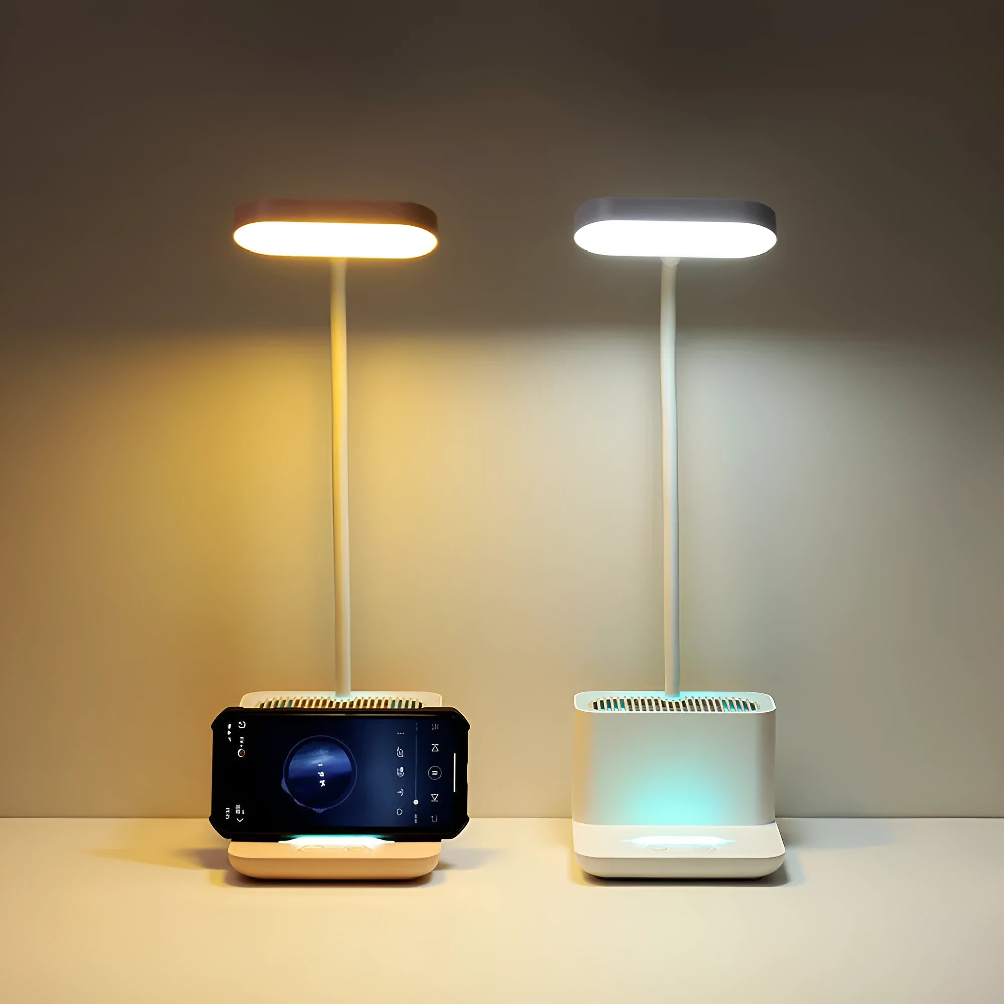 Negative ion air purifier desk lamp with LED lighting in white colour