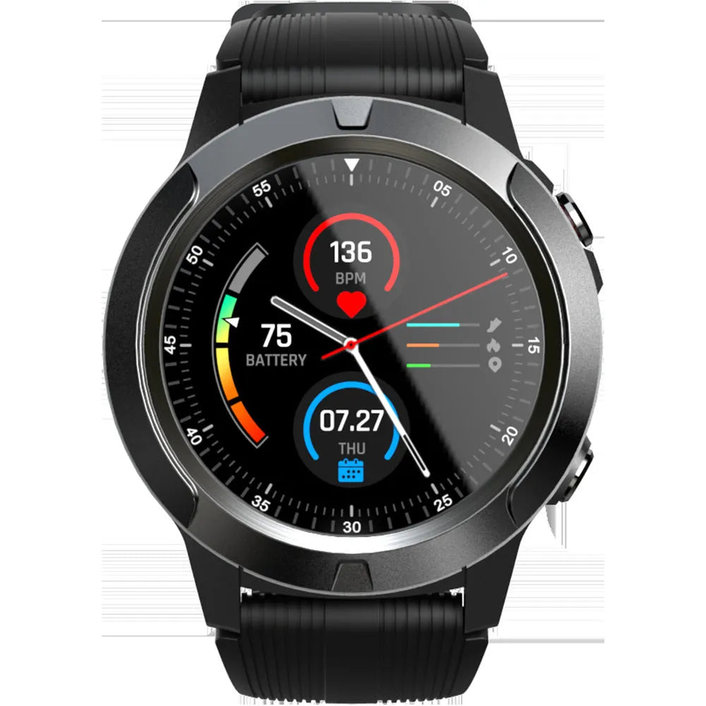 Black men's smart watch showing 1.3 inch screen with fitness tracking and Bluetooth call functions