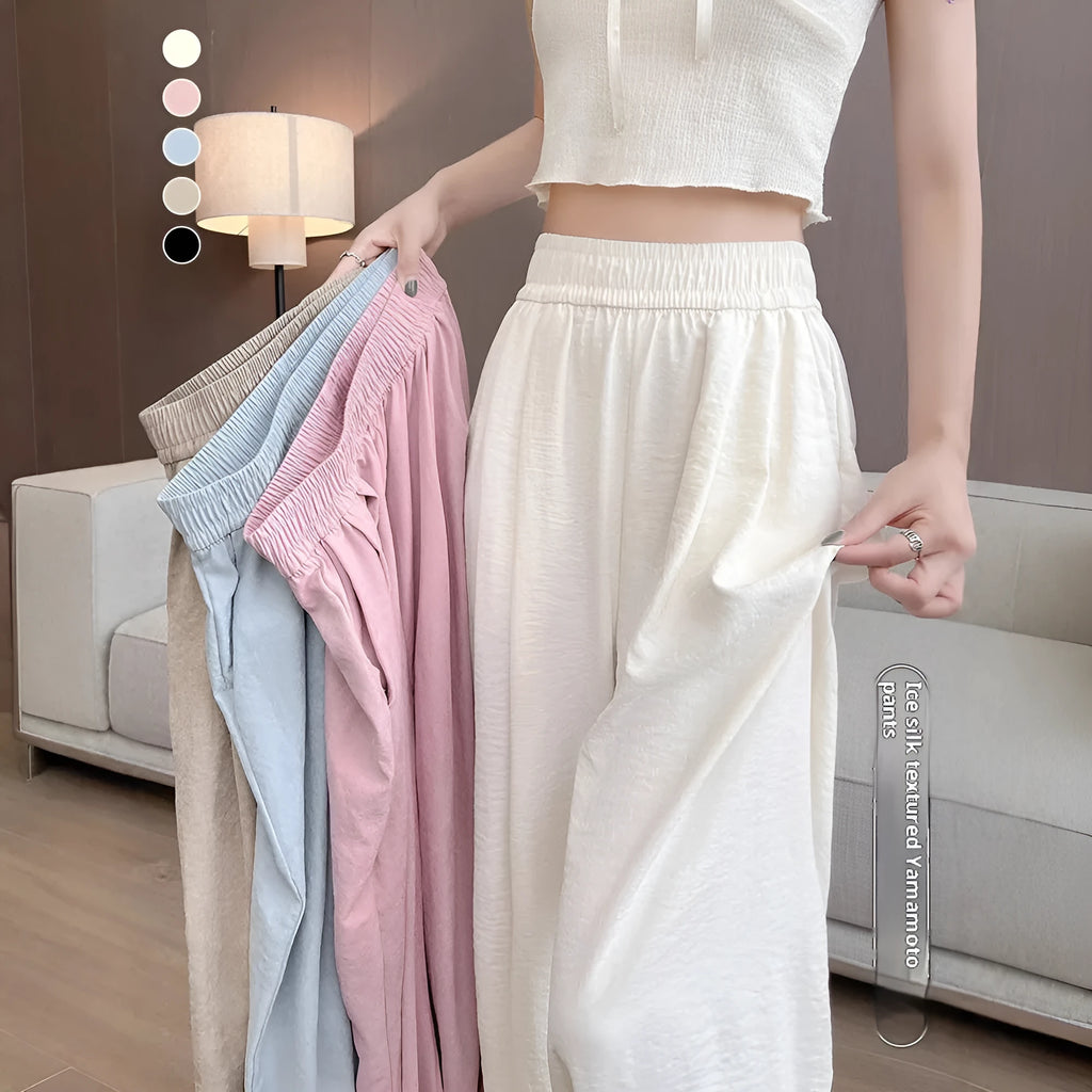 Casual tall sweatpants white wide leg high waist pleated trousers for women acetate fabric