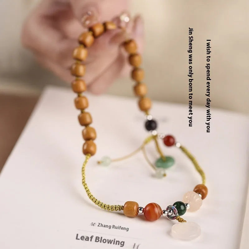 Women's double ring ebony wood bracelet with ruyi elements and sandalwood fragrance