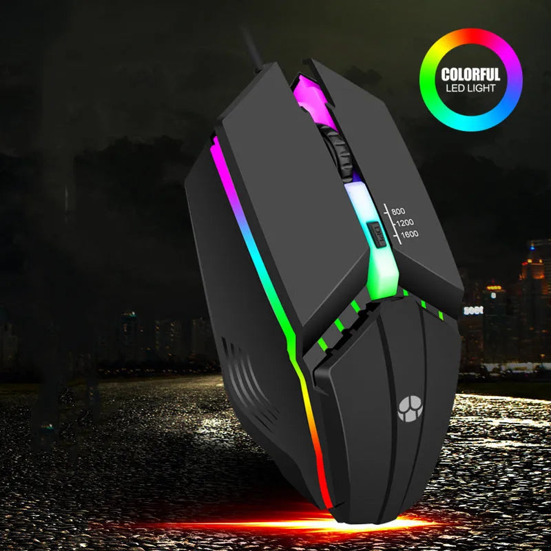 Wired gaming mouse with glowing USB cable, 1000dpi, black or white option, 1.5m line length