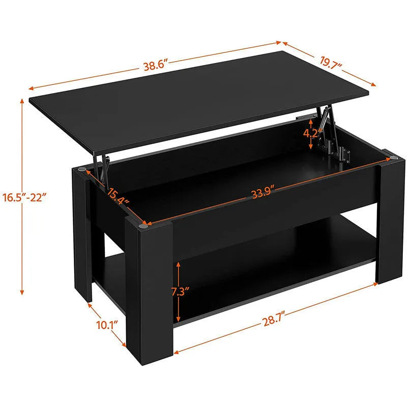 Black lift-top plate type tea table for living room and office, multi-function modern simplicity design