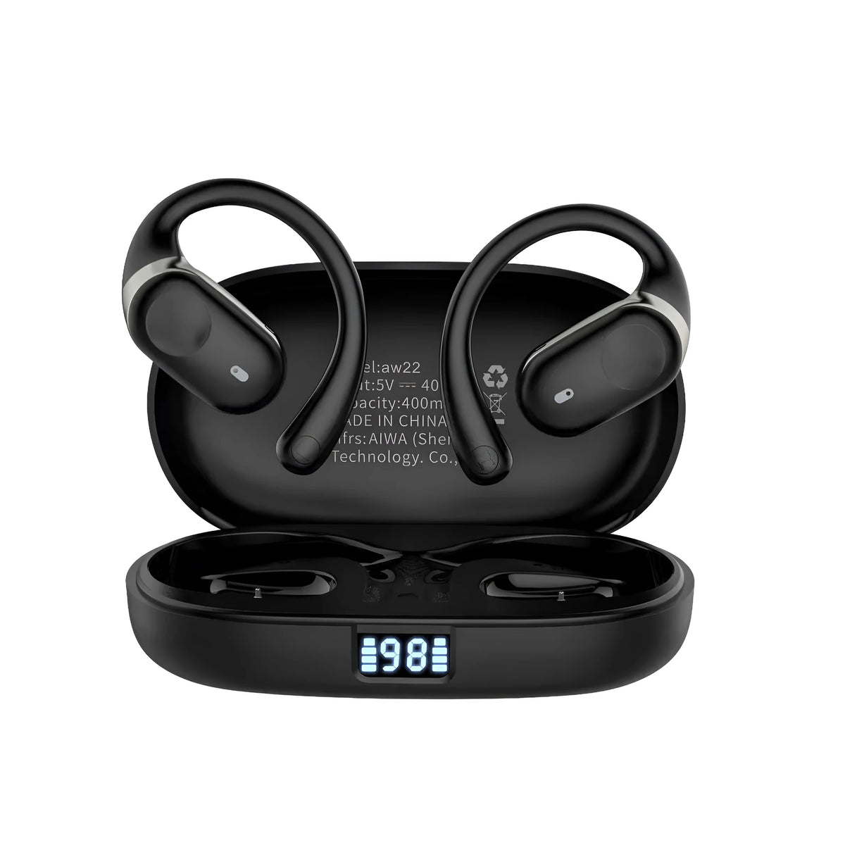 Open ear hanging Bluetooth headset with ABS memory steel wire, waterproof, black colour