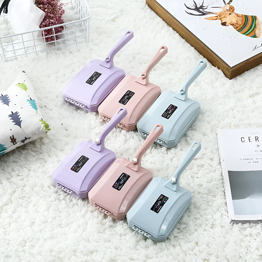 Plastic electrostatic dusting brush for bed sheet, quilt, sofa, and carpet hair removal, blue pink purple