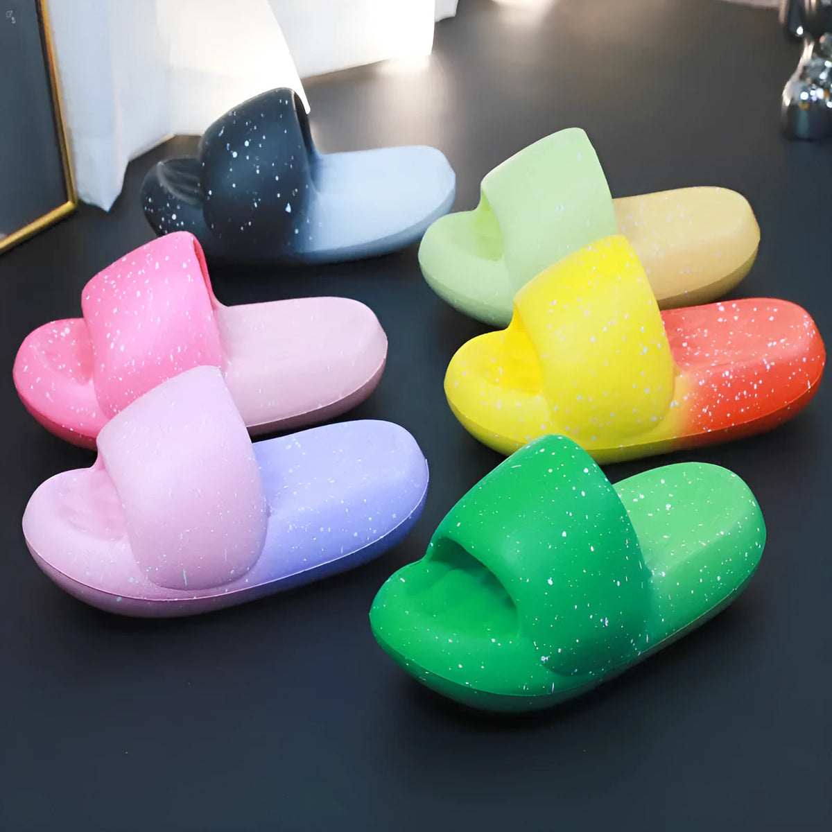 Mute toe ring slippers for women with EVA sole, 5cm heel and Starry Sky colour options