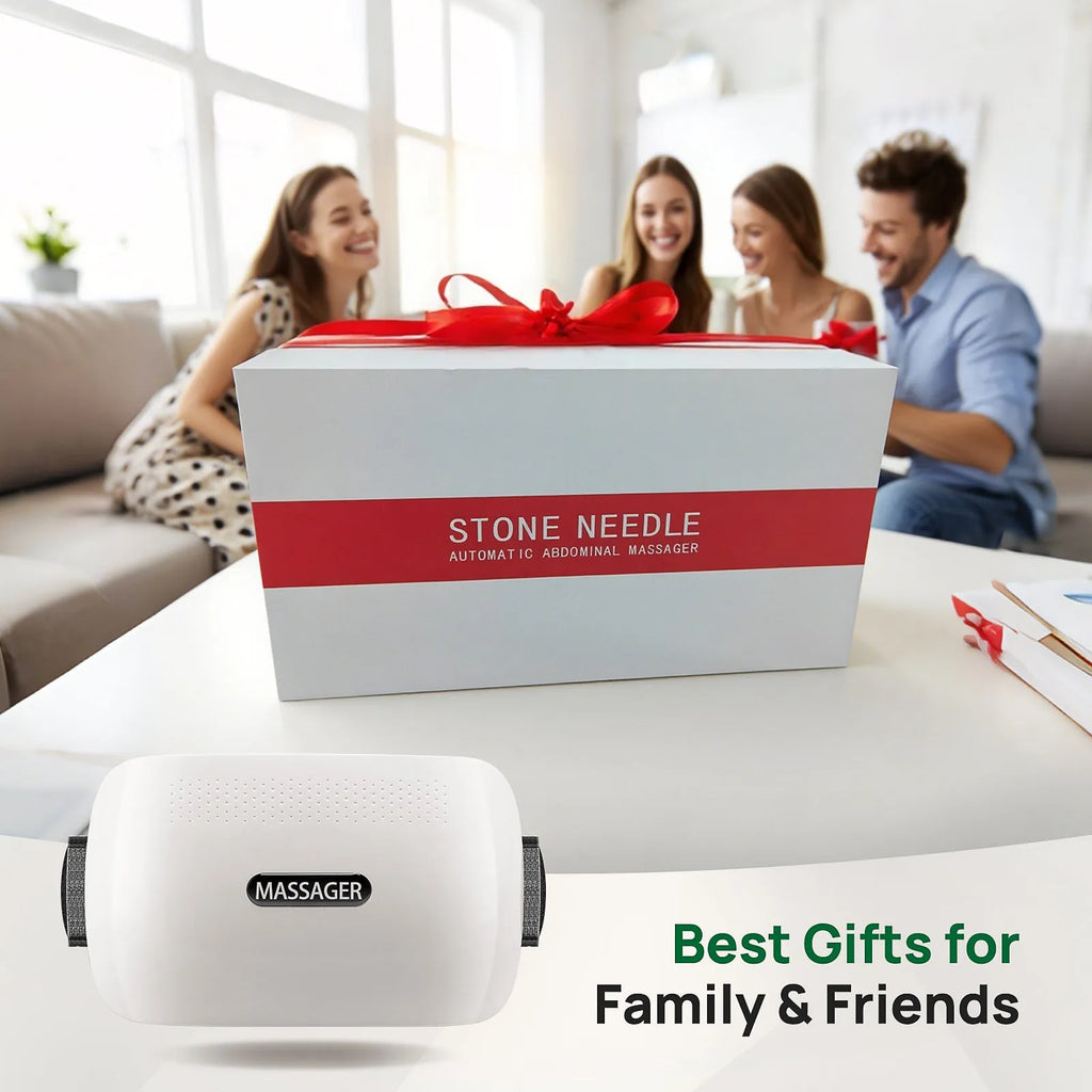 2025 Smart Bian Stone Abdominal Massager with heat light wave therapy and auto-kneading system in white