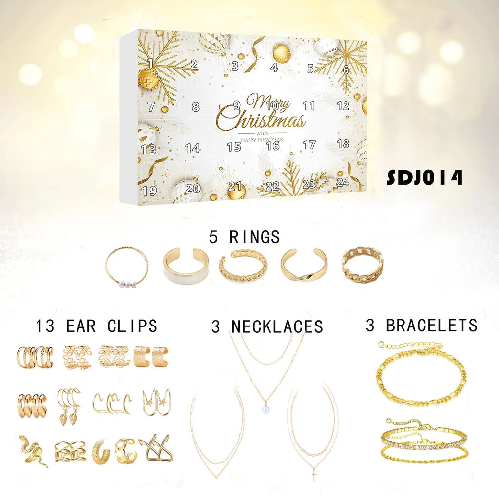24-day Christmas countdown jewellery blind box in modern simple design, 27x19x3.5cm plastic lined colour printing corrugated box