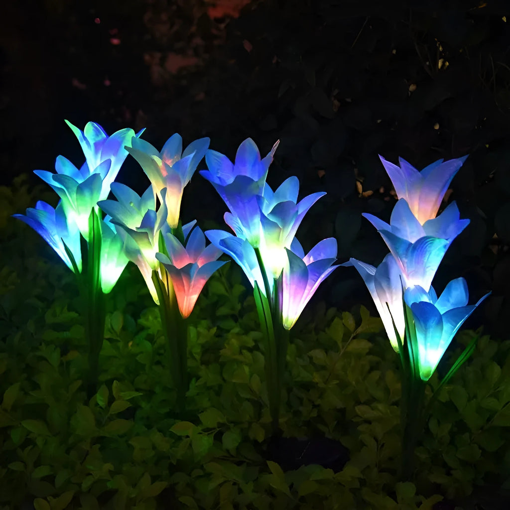 Solar powered colour LED flower-shaped garden light for outdoor courtyards and lawns