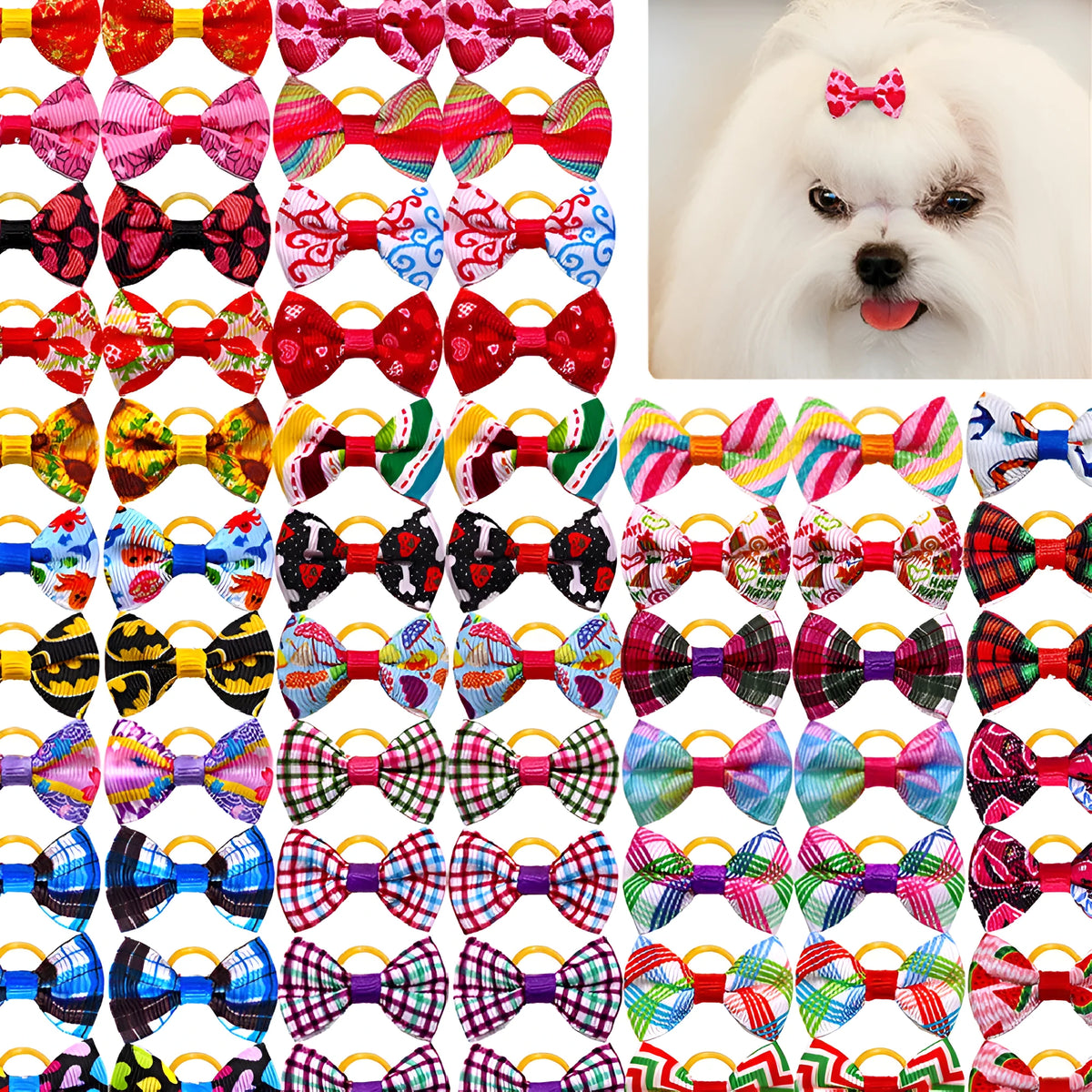 Cloth pet head plaid bow accessory in British style, single head flower with random colour.