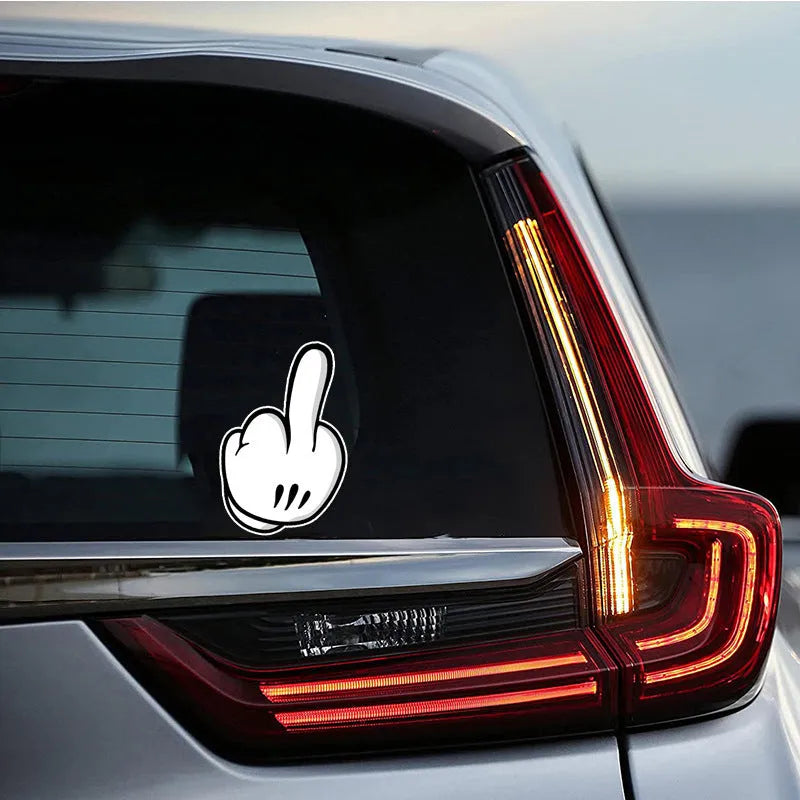 Waterproof paper car sticker with cartoon middle finger and flower design in 127x80mm and 180x115mm sizes