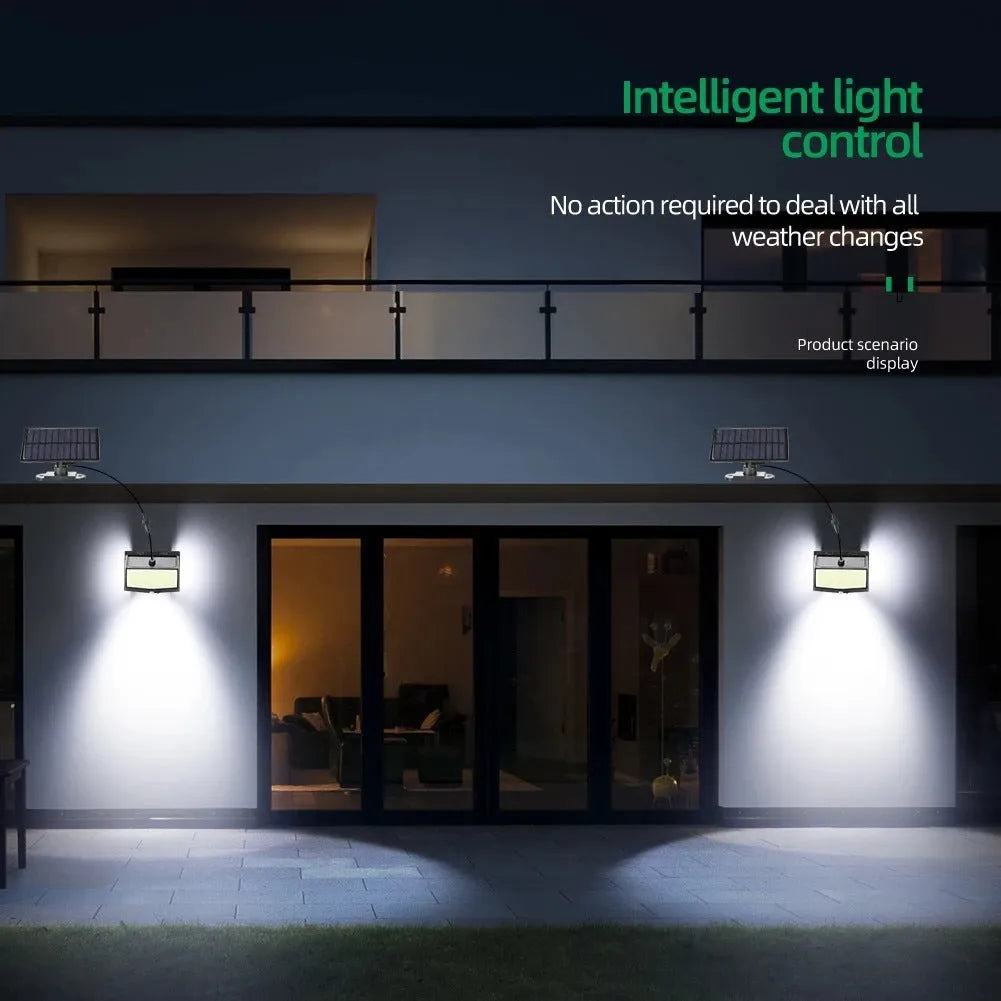 Solar wall light induction outdoor courtyard light with 468 LEDs and separate solar panel in black ABS plastic