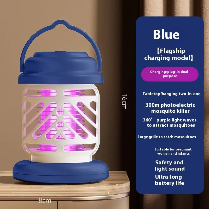 Outdoor mosquito killing lamp in white ABS plastic with electric shock grid, rechargeable