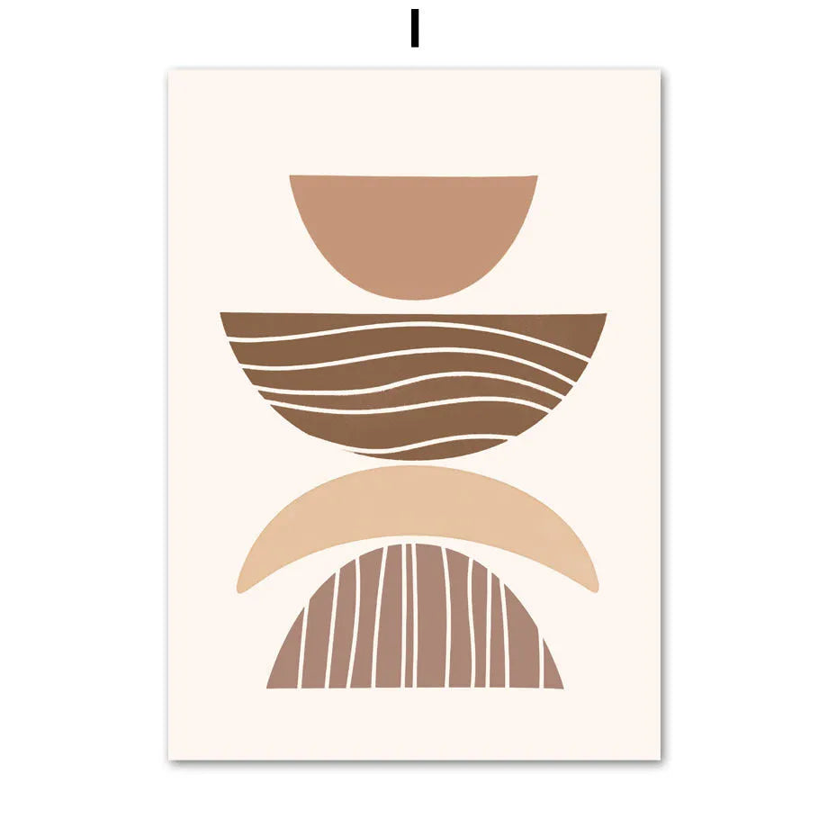 Geometric line leaves abstract boho canvas painting, oil on canvas, frameless, multiple size options