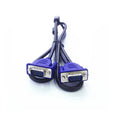 Black VGA cable with blue moulded head and nickel-plated terminals for computer to monitor connections