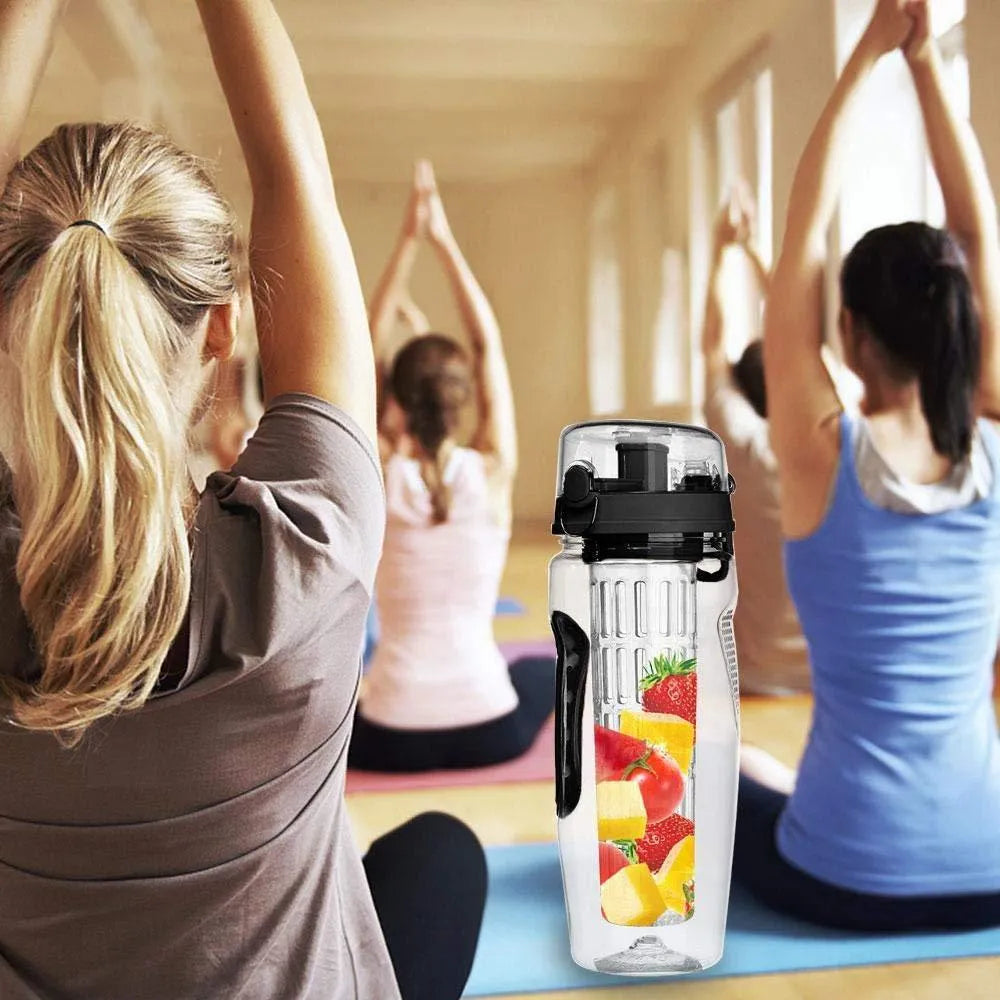 32oz Tritan fruit infuser water bottle with fruit cup and leakproof design