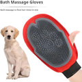 Red pet bathing glove with built-in brush for washing and hair removal