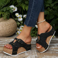 Women's platform sandals with fish mouth scaffolding design in PU material showing colour options