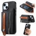Flip open card holder wallet phone case for Apple iPhone with bracket and magnetic closure in black imitation leather