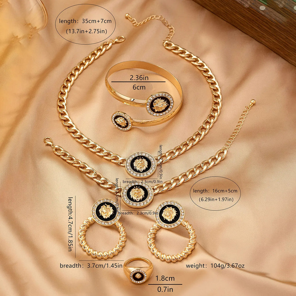 Lion's head ornament suit for women in electroplated alloy, T637-suit colour option, one set