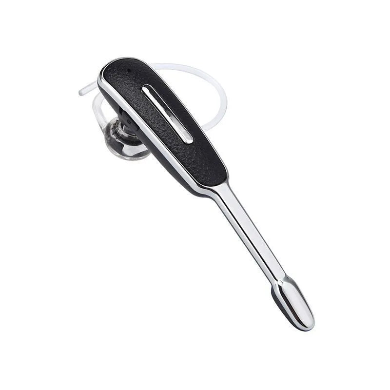 Bluetooth headset with leather pattern strip, mono earplug style, in Black Silver colour