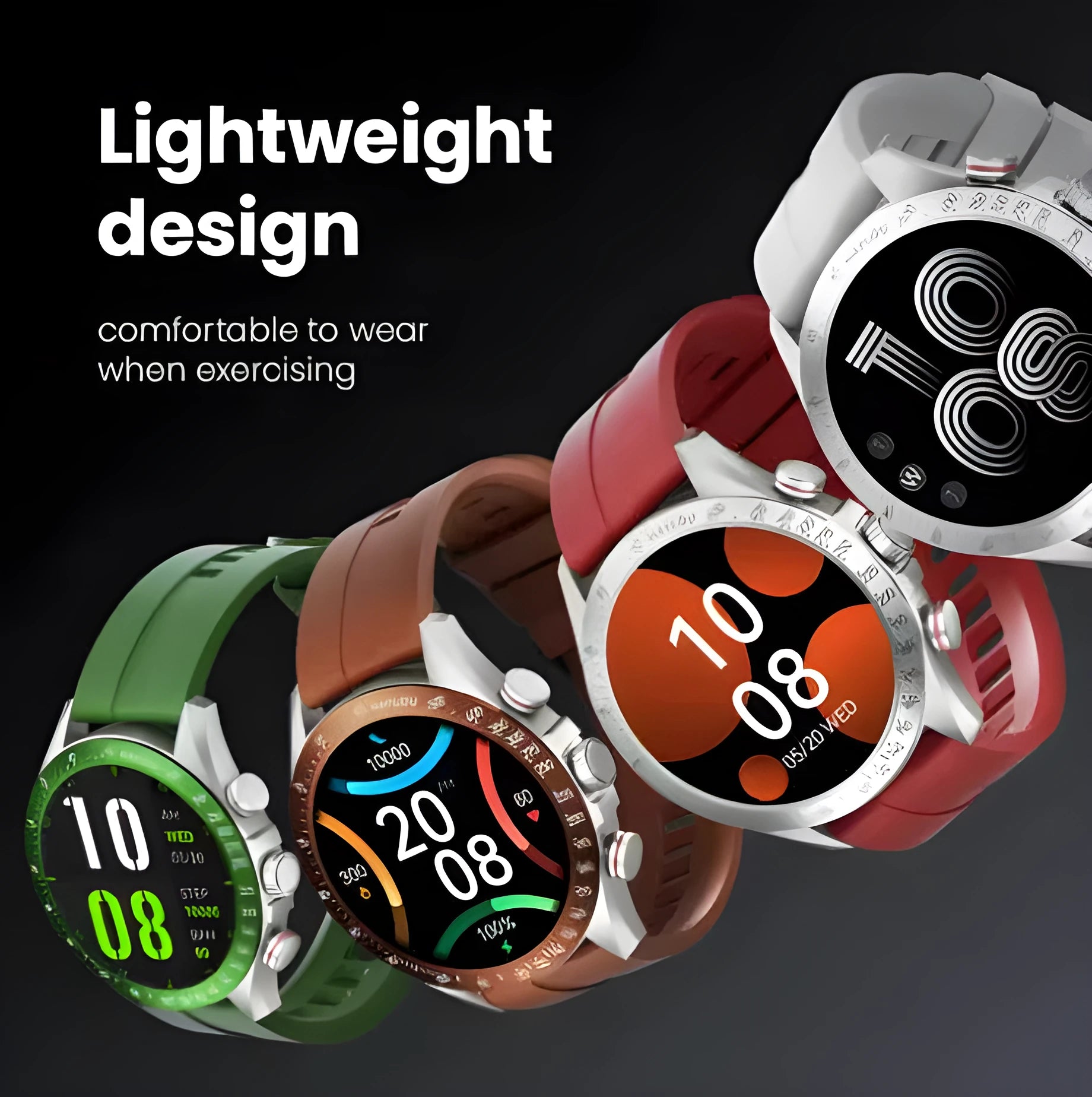 Multi-color silicone wristband smart watch with Bluetooth calling in black silver green brown blue