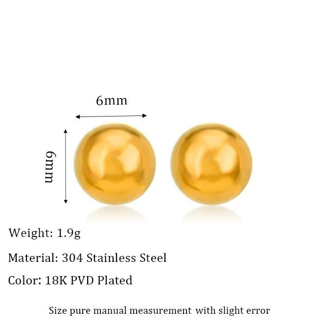 Round titanium steel ball stud earrings in 3mm to 6mm sizes with electroplated finish and simple geometric design.
