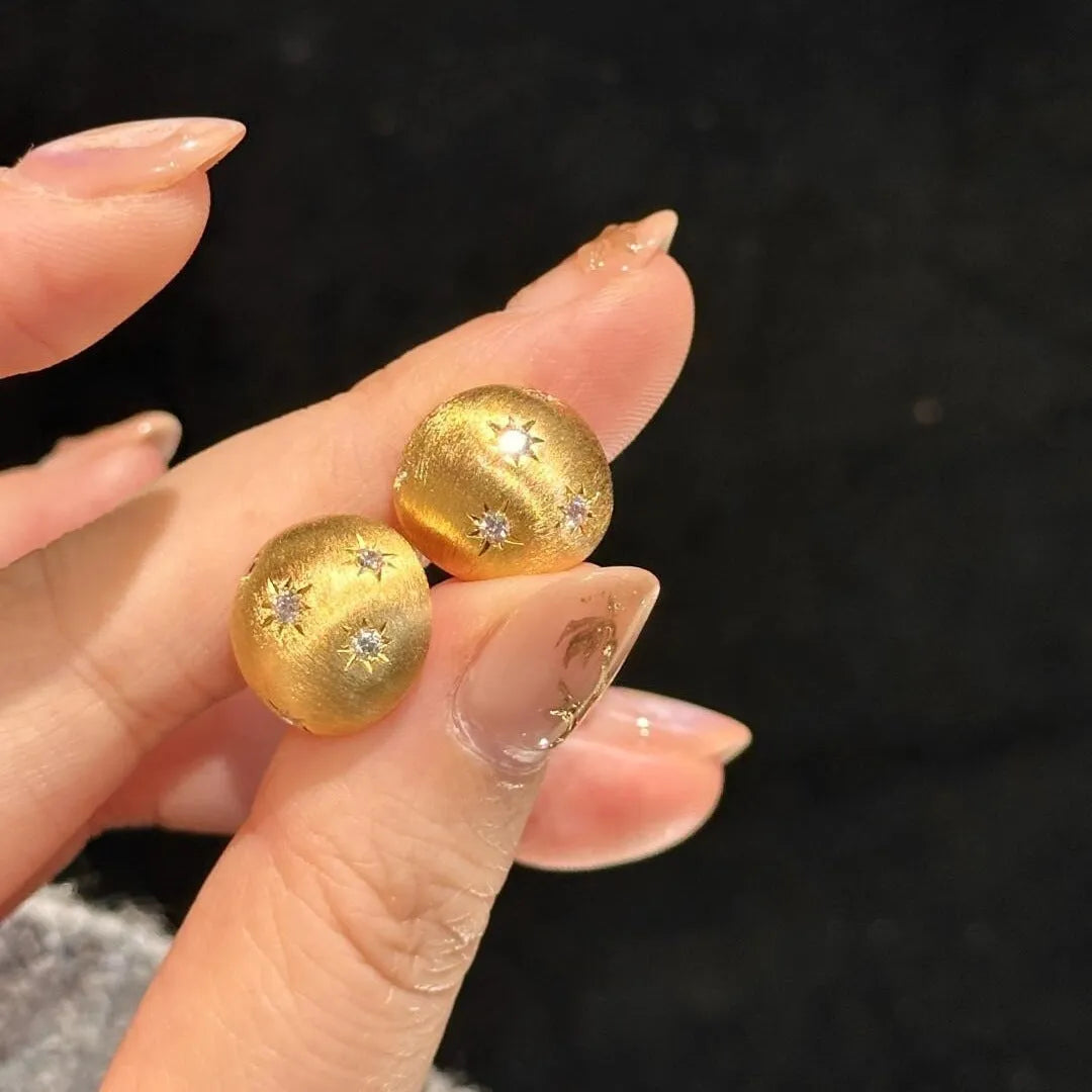 Women's 925 silver brushed asterism stud earrings with French gilding finish